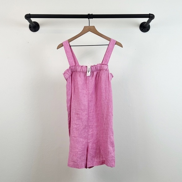 NWT J. Crew Relaxed Linen Adjustable Strap Romper in Pink - Picture 4 of 7